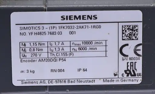 Product: SIEMENS 1FK7032-2AK71-1RG0 1FK70322AK711RG0