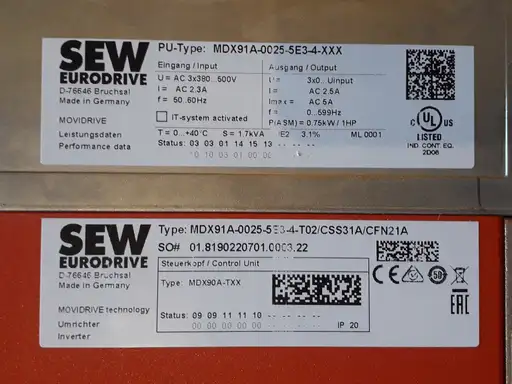 Product: Falownik SEW MDX91A-0025-5E3-4-XXX MDX91A-0025-5E3-4-T02 + CSS31A + CFN21A