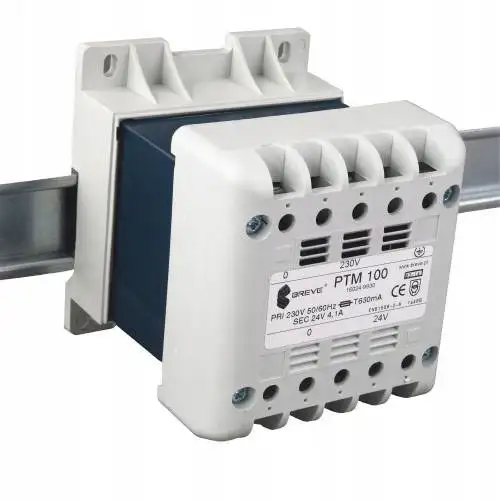 Product: Transformator jednofazowy PTM 100 230/ 24V IP21 na szynę DIN TH-35 w obudow