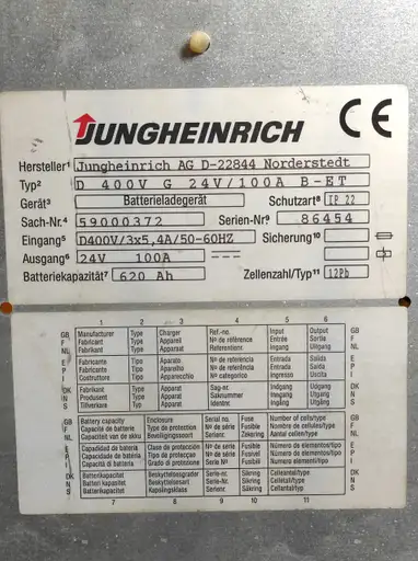 Product: JUNGHEINRICH PROSTOWNIK ŁADOWARKA BATERII TRAKCYJNYCH 400V 24Vdc 100A