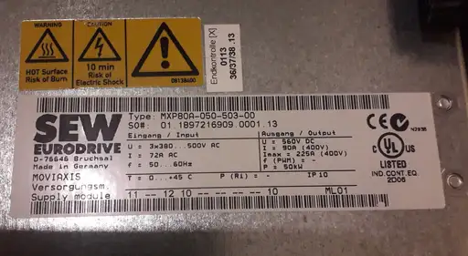 Product: Falownik SEW MOVIAXIS MODUŁ ZASILANIA MXP80A-050-503-00 50kW 225A 560VDC