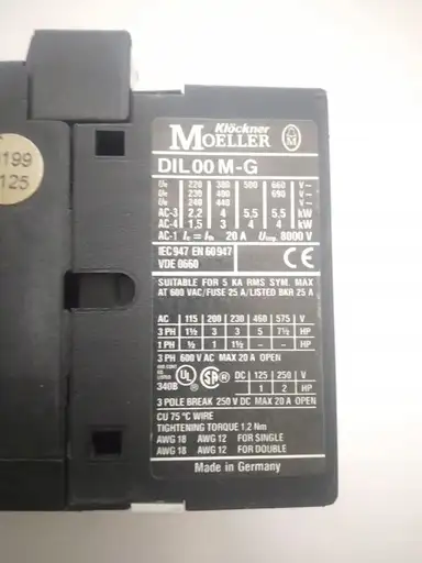 Product: STYCZNIK MOELLER DIL 00 M-G CEWKA 24V DC 4 KW