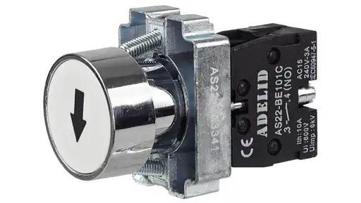 Prodotto: Przycisk sterowniczy biały z czarną strzałką plastikowy AS22-BA3341