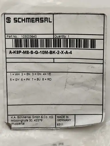 Product: Przewód Schmersal A-K8P-M8-S-G-10M-BK-2-X-A-4 8pin