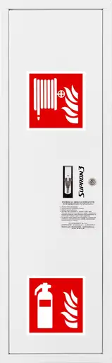 Produkt: Hydrant DN25 zawieszany boczny, lewy, z miejscem na gaśnicę, wąż 30m półszt