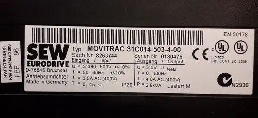 Product: FALOWNIK SEW EURODRIVE MOVITRAC 31C014-503-4-00 8263744 0180476 + 802 270