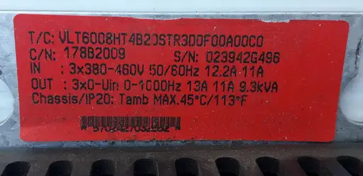 Product: DANFOSS FALOWNIK VLT6008 VLT6008HT4B20STR3D0F00A00C0 12.2A 9,3kVA 178B2009