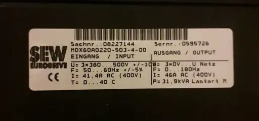 Product: Falownik SEW MDX61B0220-503-4-00 08279659 MDX60A0220-503-4-00 08227144 22kW
