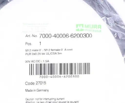 Product: MURR 7000-40006-6200300 M12 male / female 3m ! NEW !