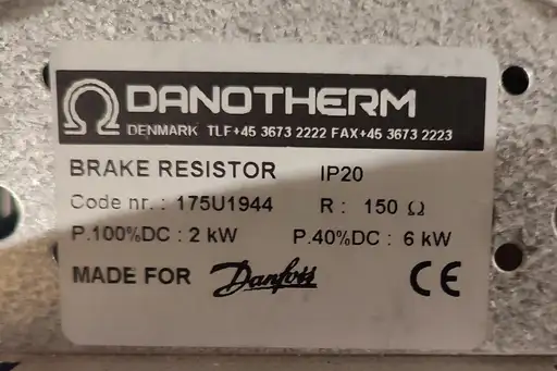 Product: DANFOSS DANOTHERM 175U1944 REZYSTOR HAMOWANIA R=150 Ohm P100% DC=2 kW 40%=6