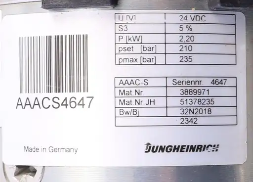 Product: JUNGHEINRICH 3889971 51378235 AAAC-S 4647 OIL PUMP