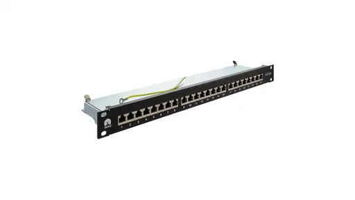 Product: Patch panel RACK 19 kat.6A 24p FTP z półką 1U czarny NEKU