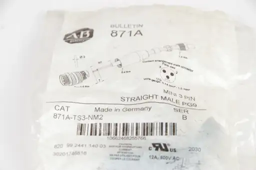 Product: Allen Bradley 871A-TS3-NM2 SER B MINI 3 PIN Straight Male PG9