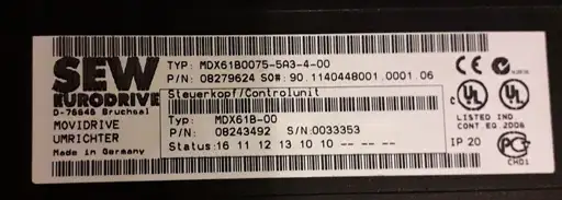 Product: SEW EURODRIVE MDX61B0075-5A3-4-00 MDX61B00755A3400 08279624 7,5 kW 16A