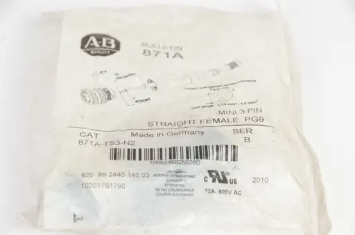 Product: Allen Bradley 871A-TS3-N2 SER B MINI 3 PIN Straight Female PG9