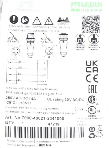 Product: MURR 7000-40021-23410000 M12 male / M12 female 0° 10m ! NEW !