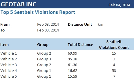 image of Top 5 Seatbelt Violations Report