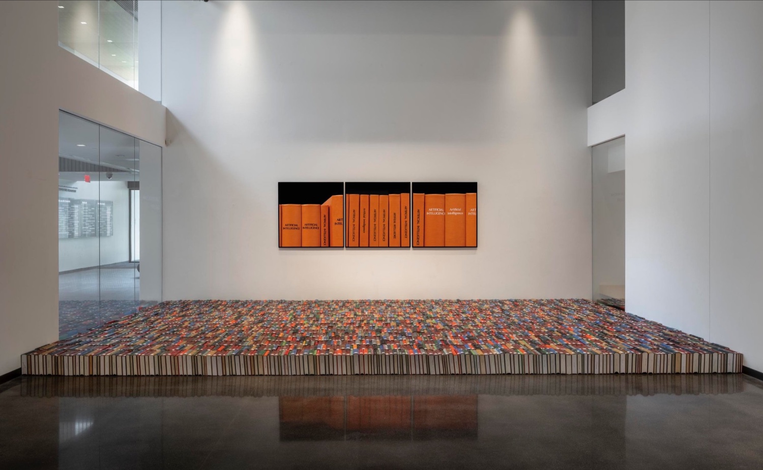 Art installation with a floor made of books