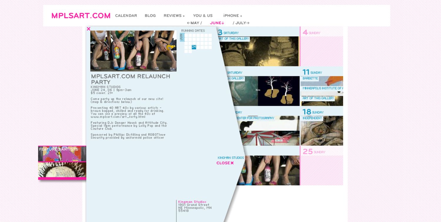MPLSART.COM 2006 "Relaunch Party" website screenshot