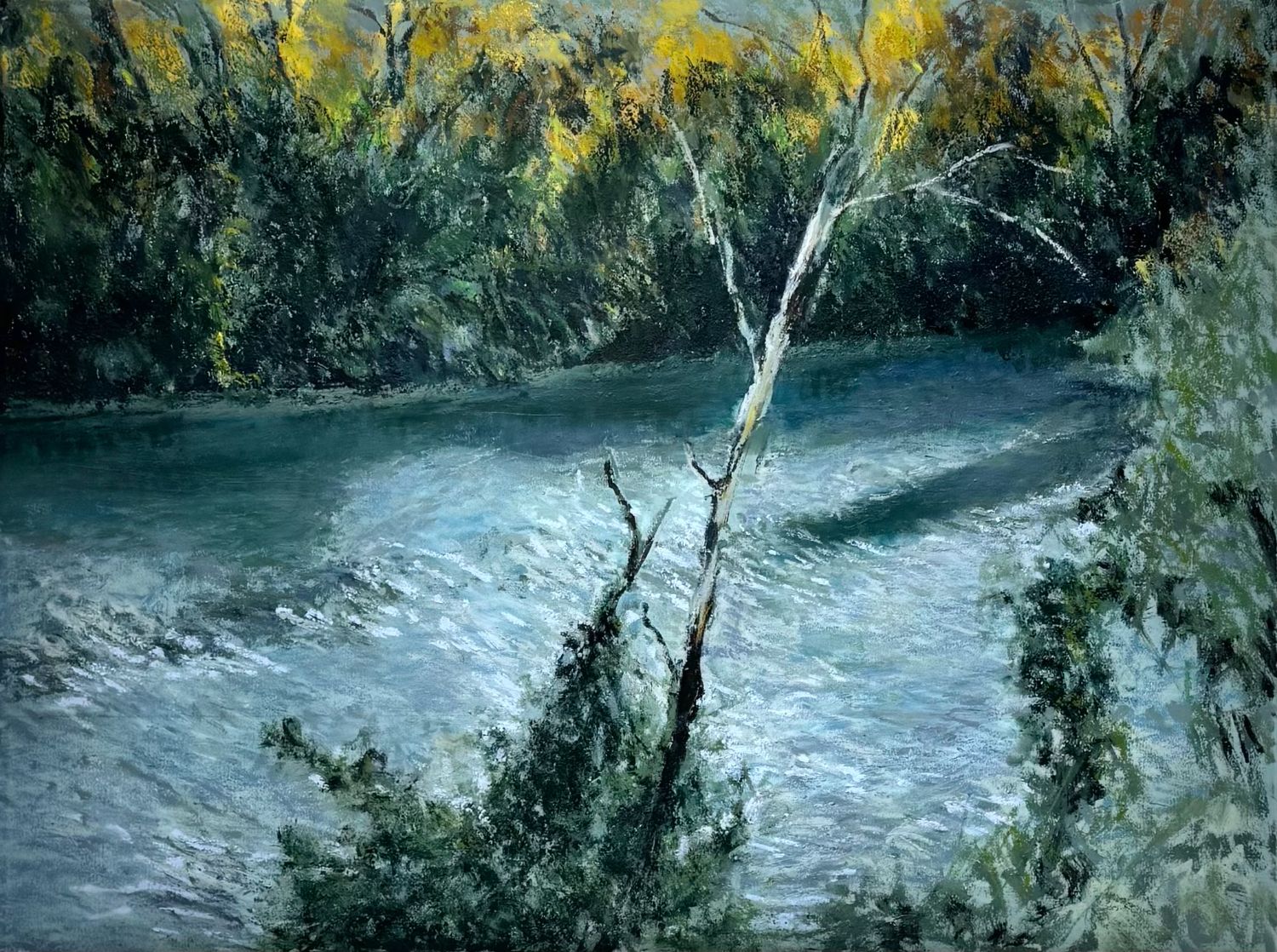Pastel painting of a river