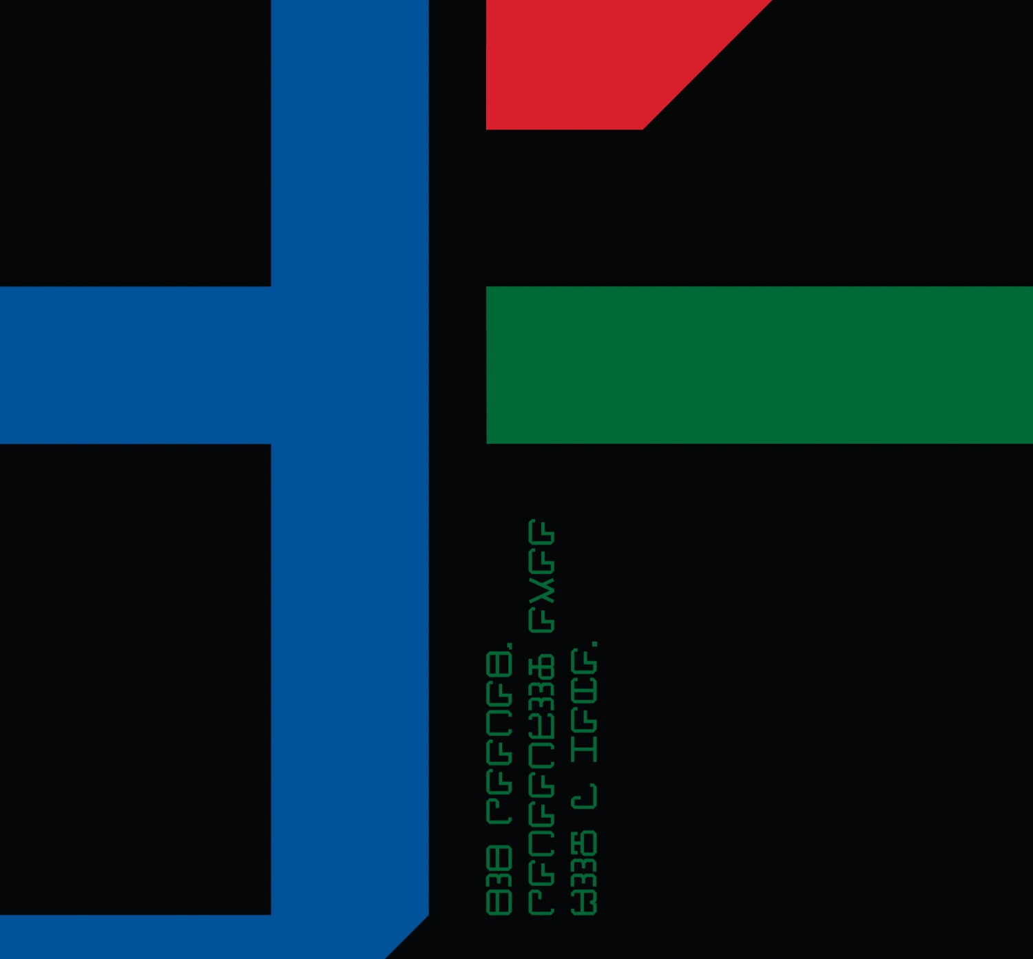 Blue, green, and red Somali letterforms on black
