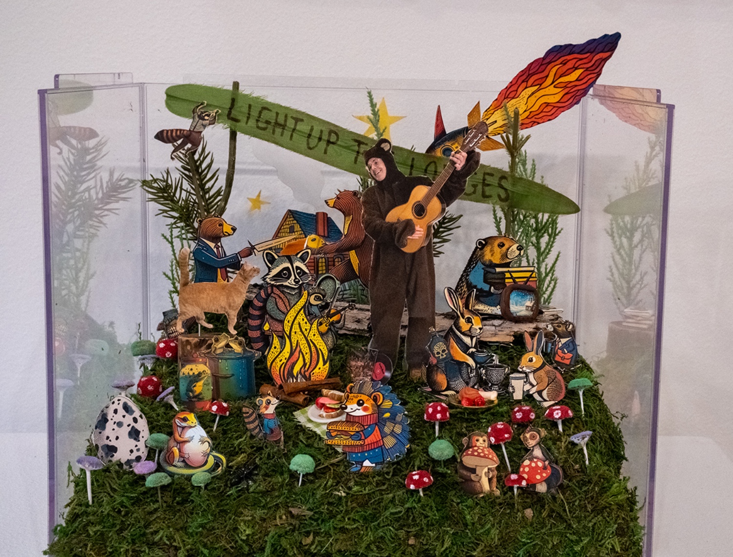 Diorama of cartoon animals
