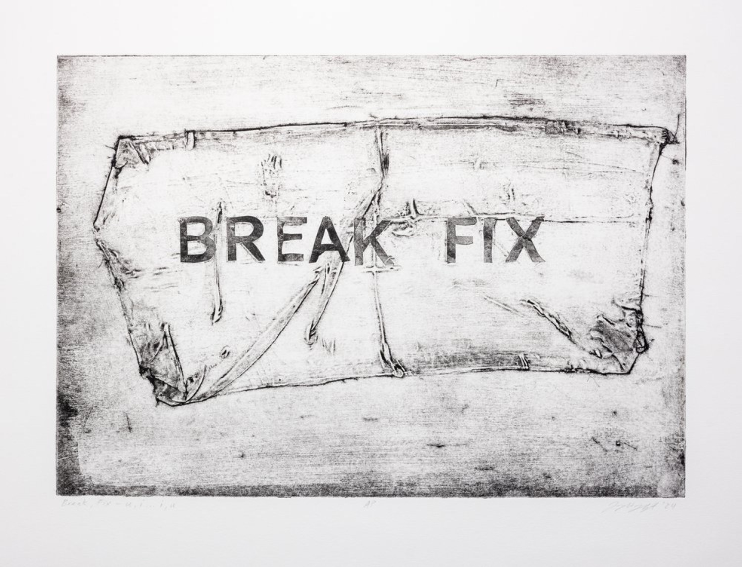 "Break Fix" on black and white art print