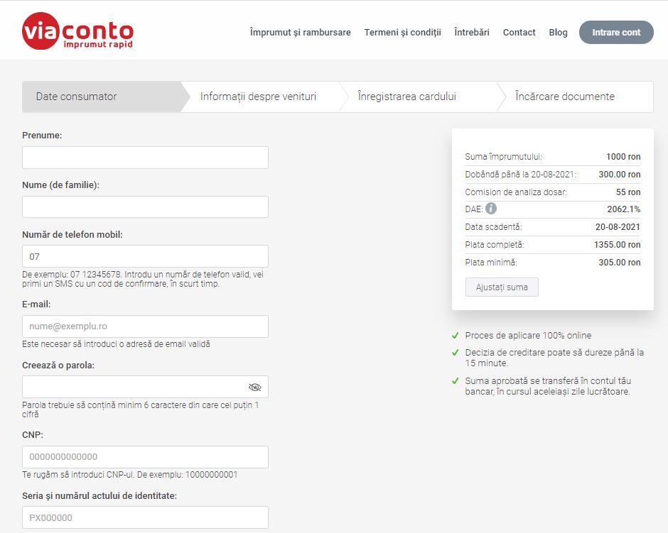 Viaconto - formular de contact