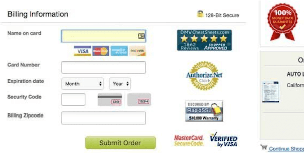 Image of checkout page with verification certificates