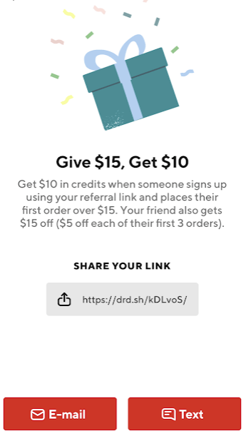 Screenshot of DoorDash's referral program screen.