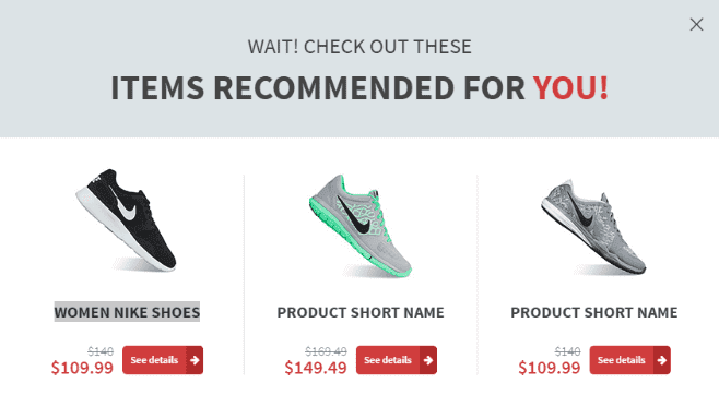 Example of an email displaying recommended products.