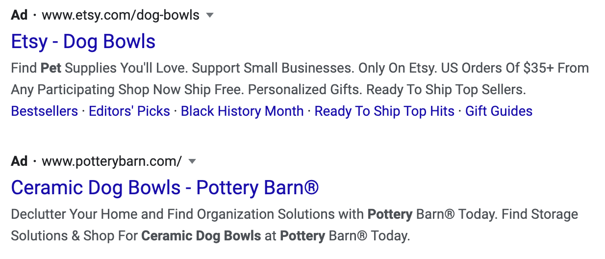 Example of Google Search Ads.