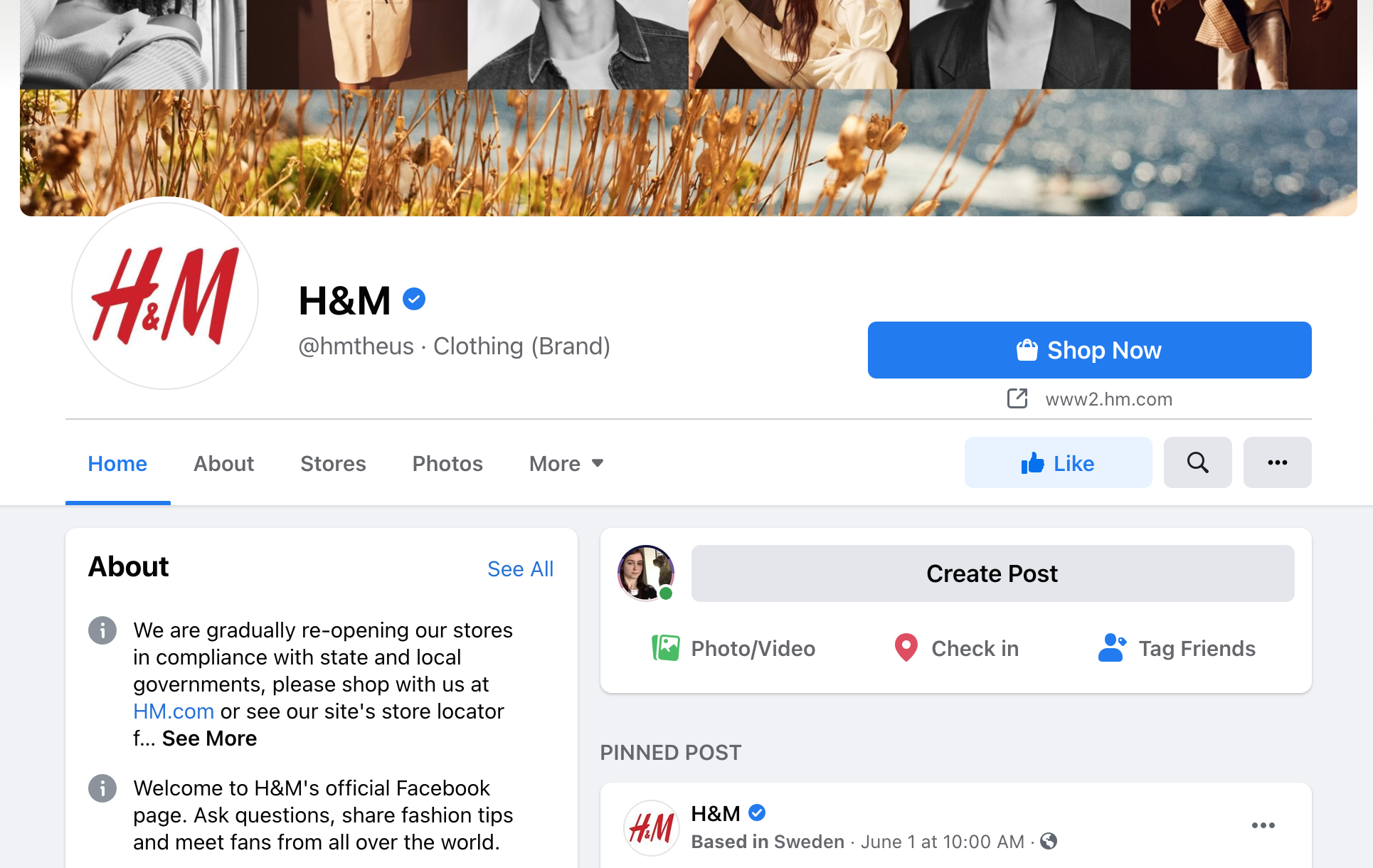 H&M Social Media Page.