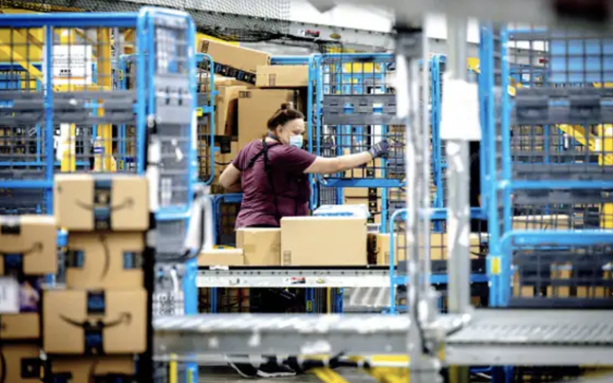 Amazon worker in a warehouse