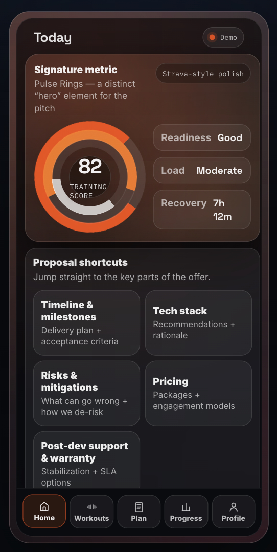 Home screen with proposal shortcuts
