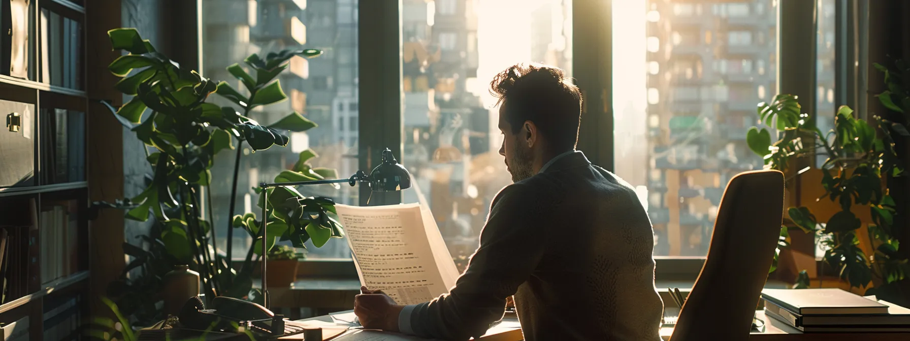 An RFP manager is seated at a desk, focused on reading a book.