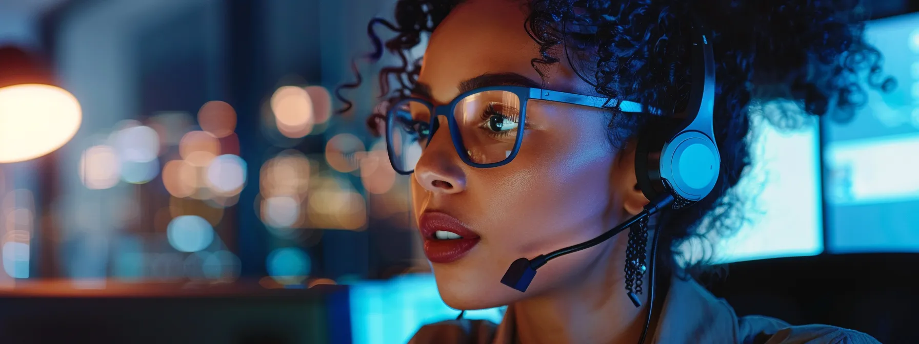 A woman wearing a headset, showcasing what is contact center solutions and how it operates