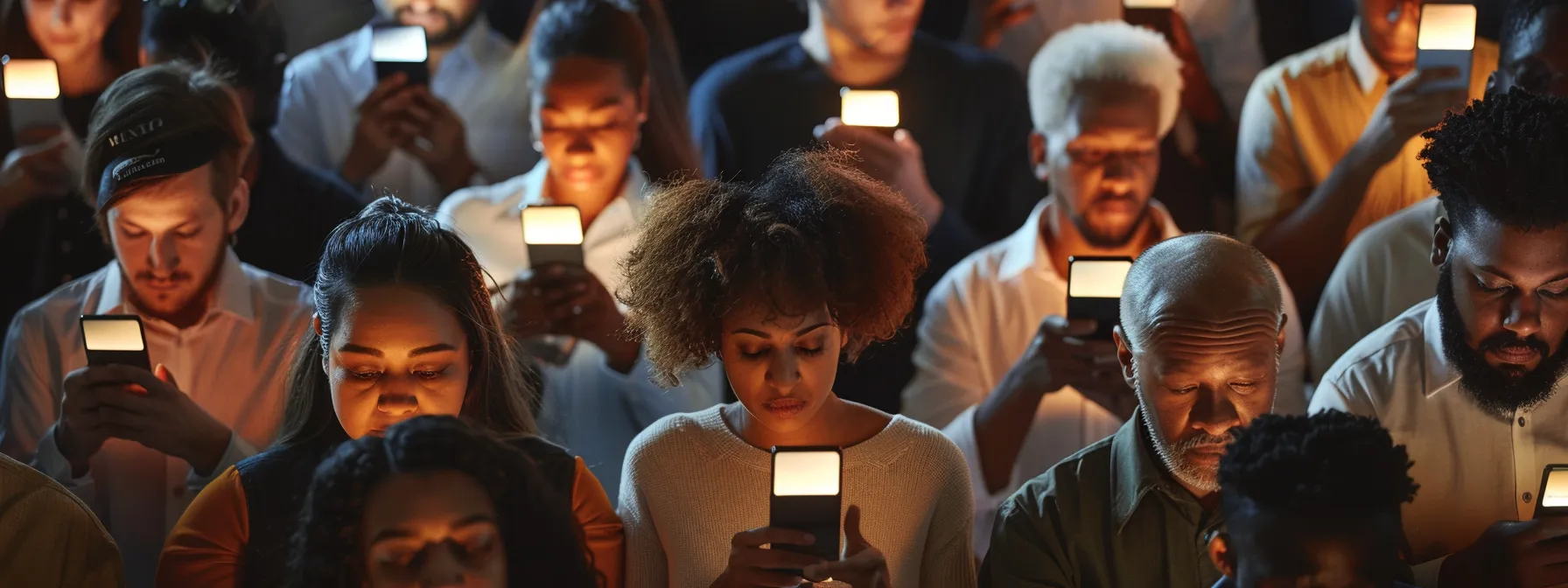 A group of people focused on their smartphones.