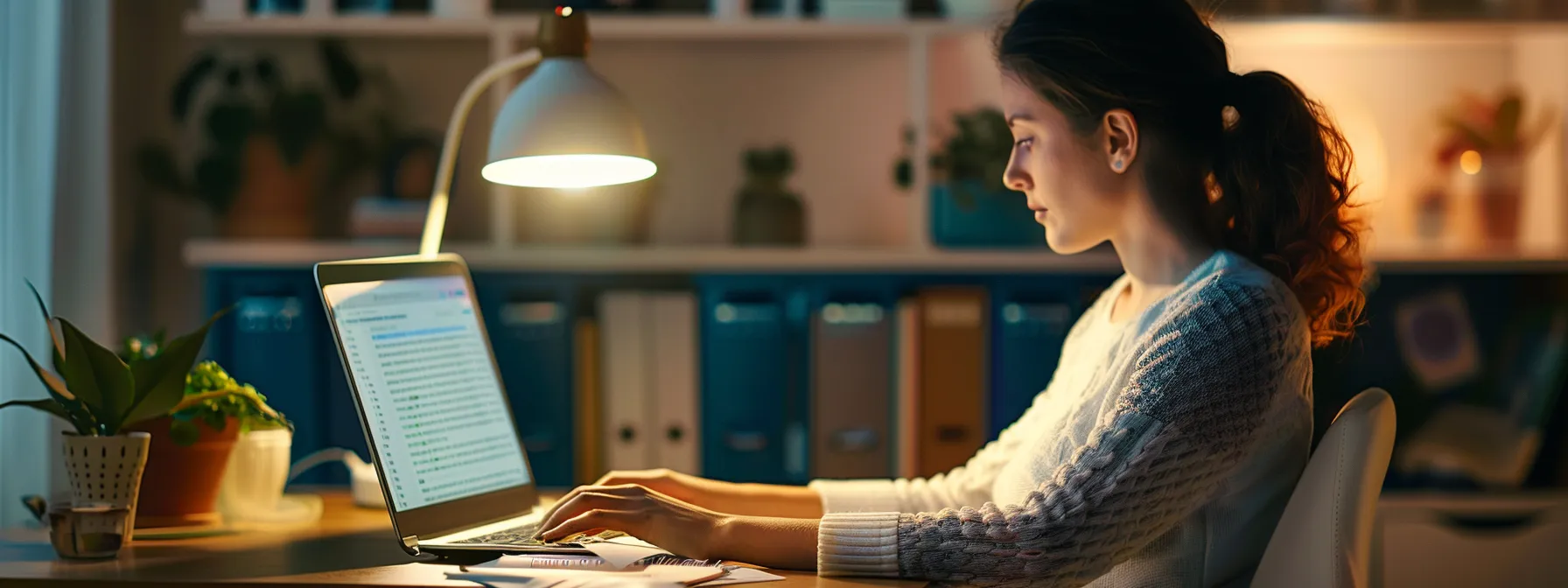 A woman using her laptop for work.