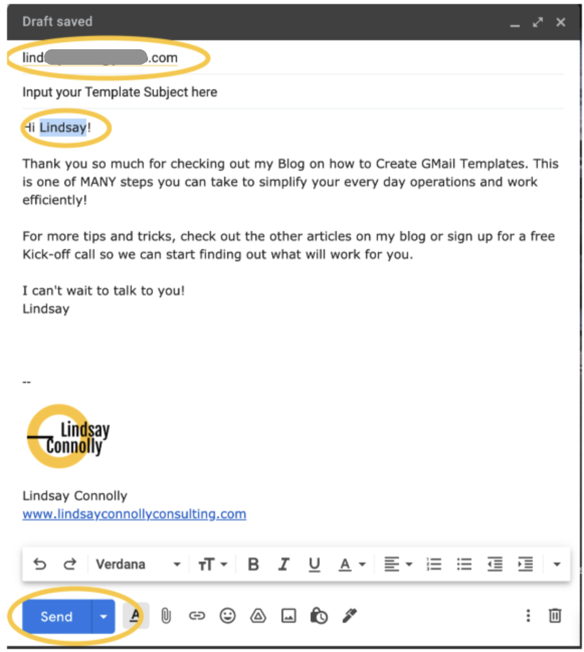 Using an email template in Gmail