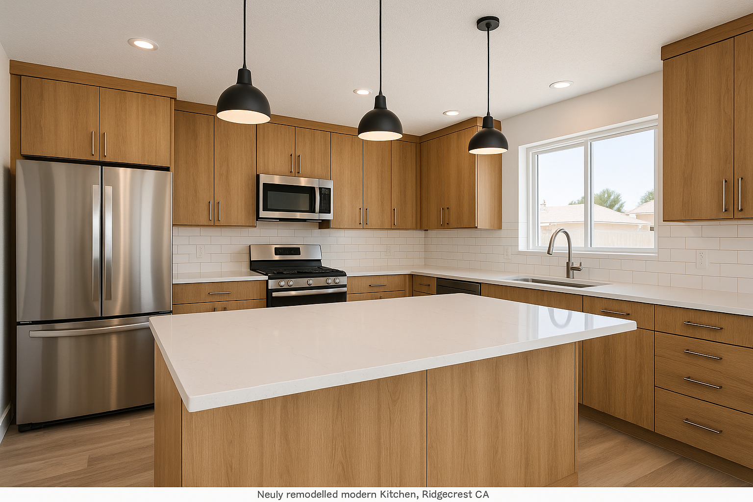 Modern kitchen remodel with quartz countertops and stainless appliances