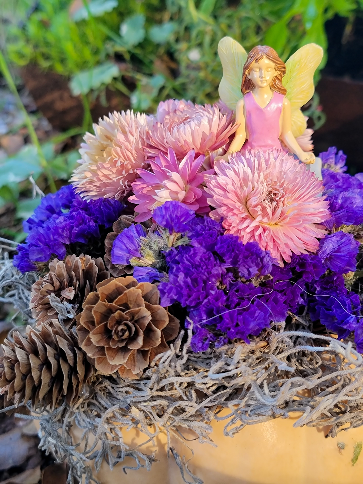 fairy on dried flower pumpkin