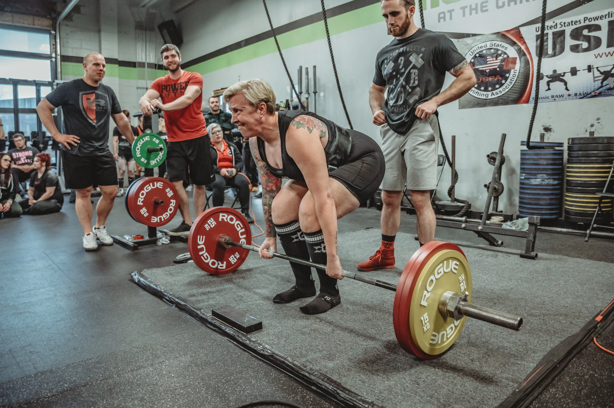 An image of Traci power lifting. An image of Traci power lifting.