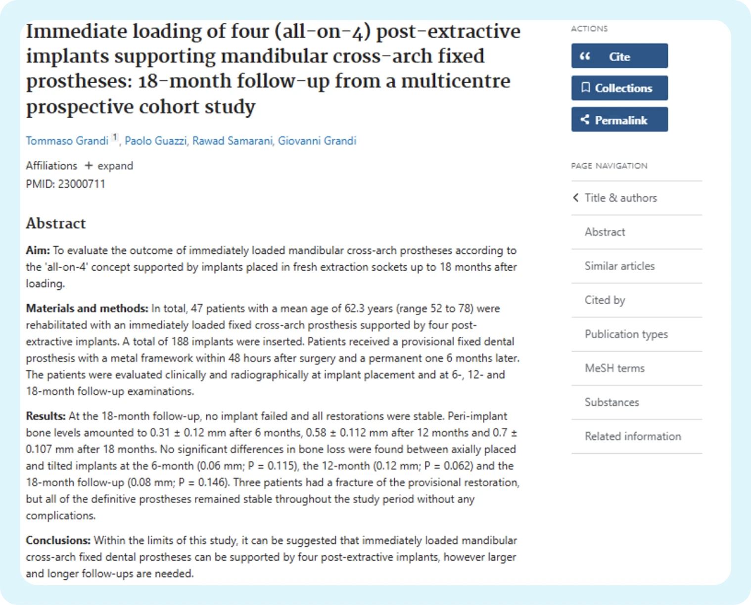 Research paper: Immediate loading of All-on-4 implants