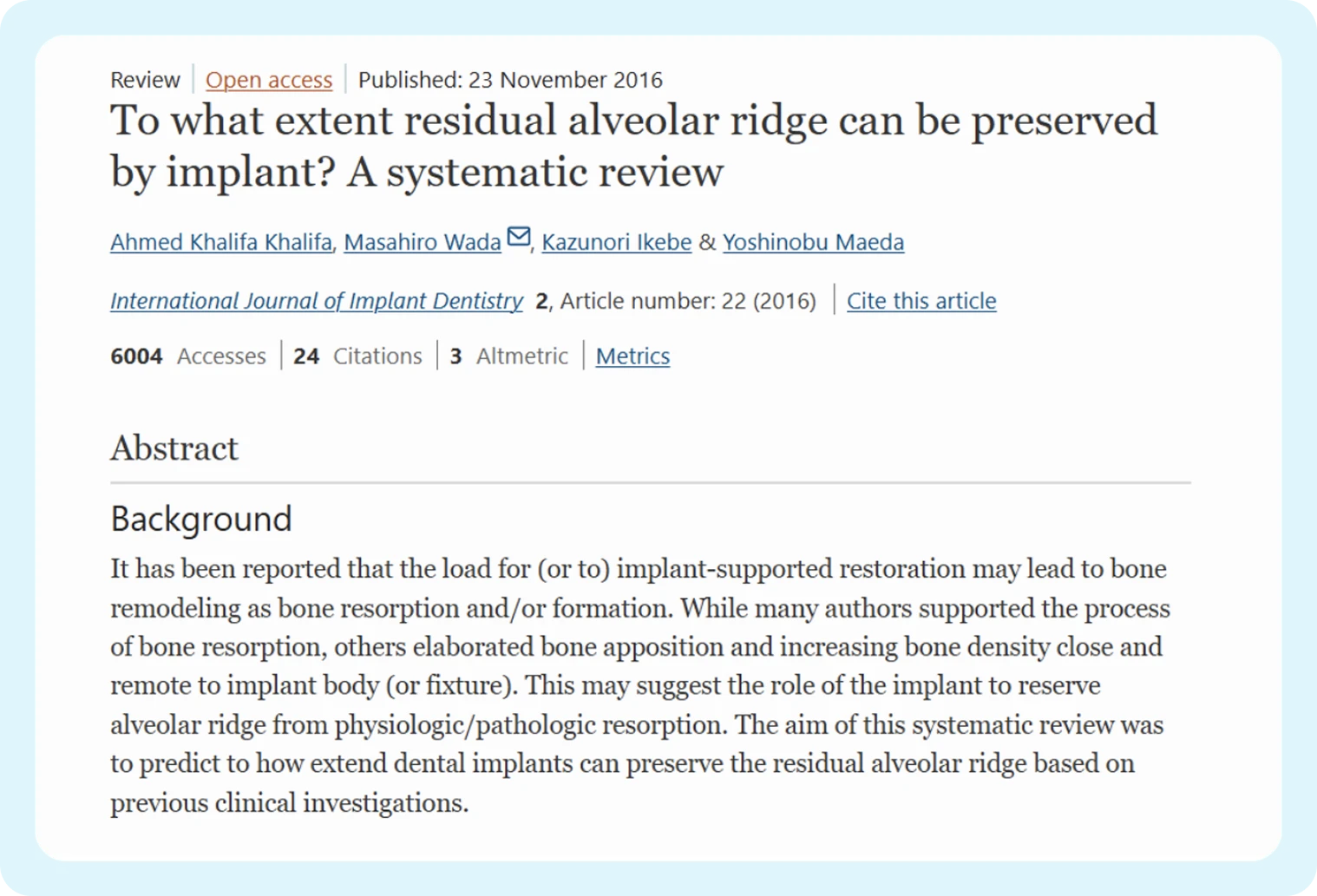 Research paper: Bone preservation by implant