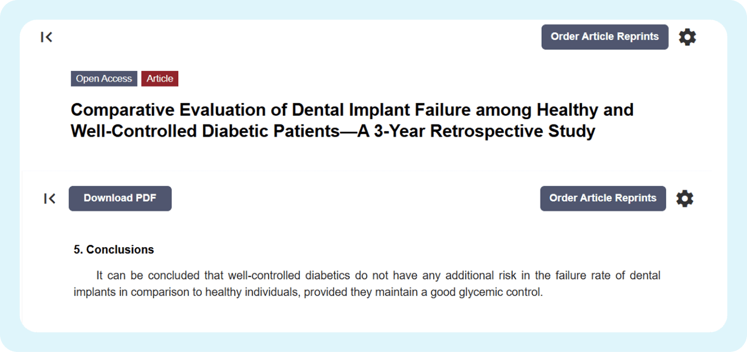 Research paper: Dental implant failure in diabetic patients
