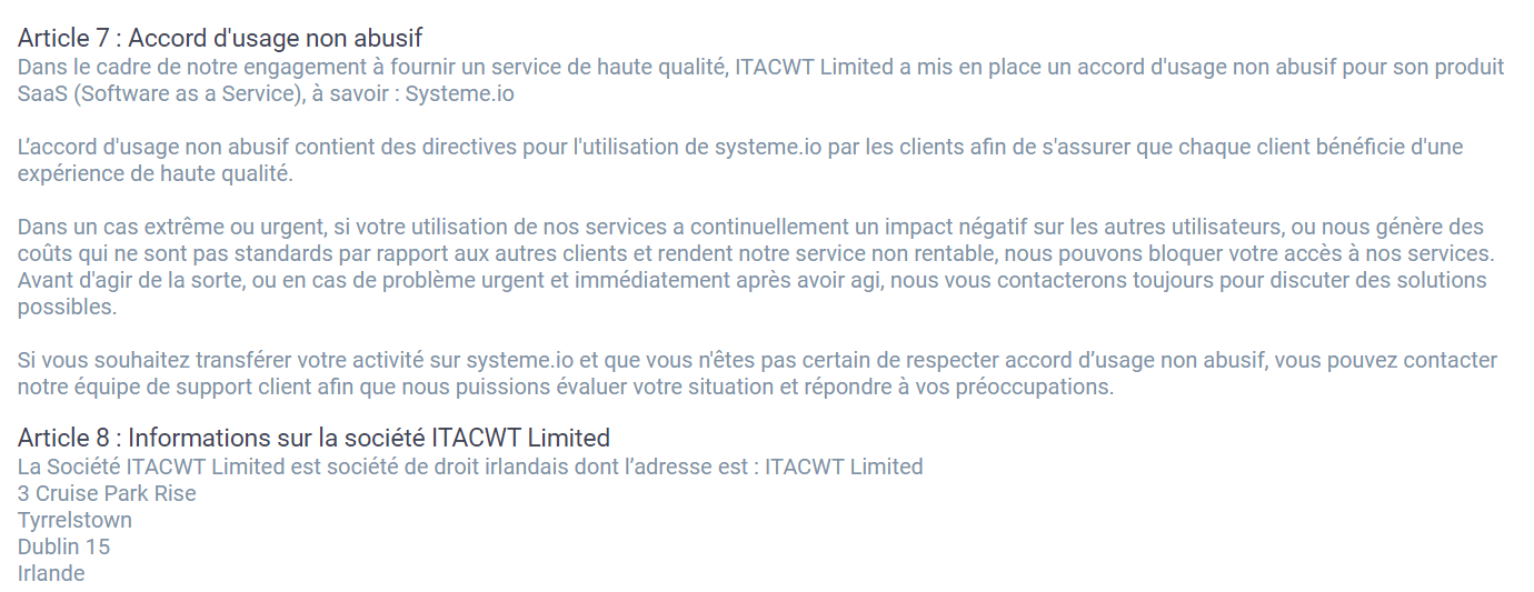 Systeme.io Clause d'usage non abusif Systeme.io Clause d'usage non abusif