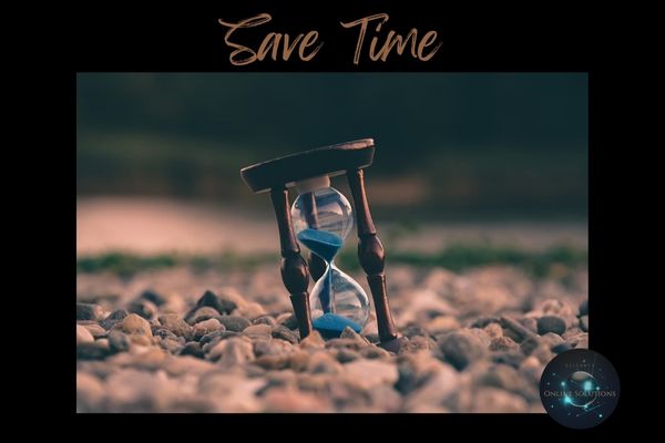 An hourglass resting on pebbles with the words 'Save Time,' symbolizing the efficiency of Missed Call Text Back. This image reflects the blog's emphasis on how instant communication helps businesses save time while keeping customers engaged.