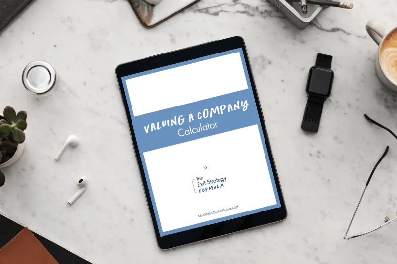 Business valuation calculator template displayed on tablet with office accessories on marble desk Business valuation calculator template displayed on tablet with office accessories on marble desk