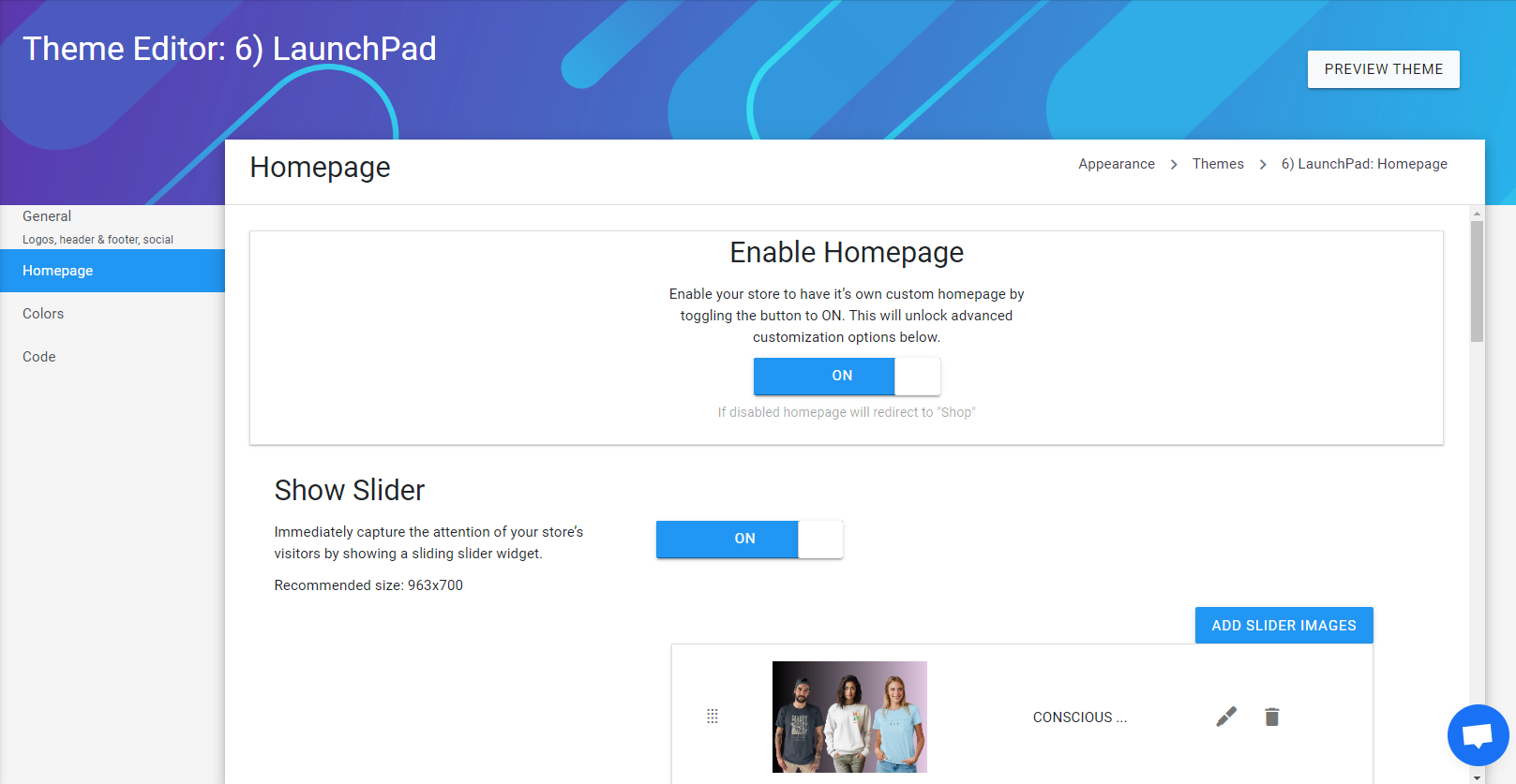 Launch Cart Theme editor homepage settings with customizable slider for featured products and eCommerce store setup Launch Cart Theme editor homepage settings with customizable slider for featured products and eCommerce store setup